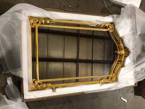 Timeless Home 30 in. W x 48 in. H Contemporary Frameless Round Antique Gold Leaf Mirror     Customer Returns See Pictures