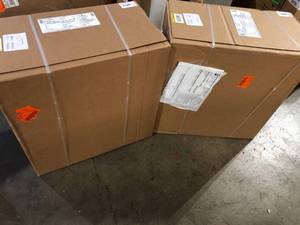 Lot of 2 Hampton Bay Designer Series Melvern Storm Gray Shaker Assembled Wall Kitchen Cabinet (24 in. x 24 in. x 12 in.)   Customer Returns See Pictures