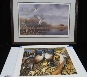 lot 18 image: NORTHERN FLIGHT BY ROBERT HAUTMAN SIGNED AND NUMBERED DUCKS UNLIMITED PRINT AND JUST REWARDS BY STEVE HAMRICK SIGNED AND NUMBERED UNFRAMED PRINT