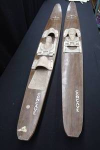 lot 40 image: VINTAGE WOODEN WATER SKIS