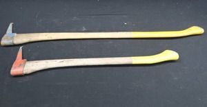 lot 50 image: 2 VINTAGE WOODEN HANDLE LOG PICKS