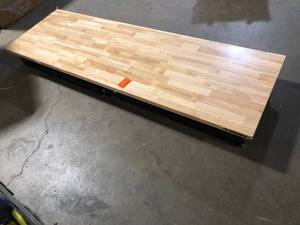 lot 4 image: Husky 6 ft. Adjustable Height Solid Wood Top Workbench in Black for Heavy Duty Welded Steel Garage Storage System Customer Returns See Pictures