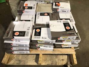 lot 14 image: Pallet of  TrafficMaster Beige 4 MIL x 12 in. W x 12 in. L Peel and Stick Water Resistant Vinyl Tile Flooring (30 sqftcase)  Customer Returns See Pictures