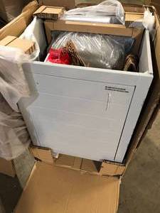 lot 16 image: Glacier Bay All-In-One Stainless Steel 24 in Laundry Sink with Faucet and Storage Cabinet in Cool Gray  Customer Returns See Pictures