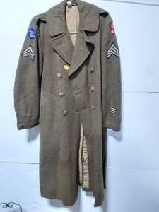 Military Overcoat With Sergeant Patches On the Sleeves