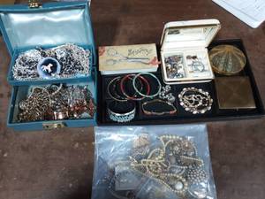 Jewelry Box With Contents, Compacts, Bracelets & More