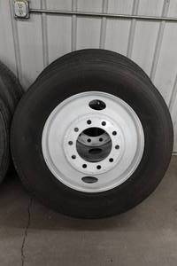 lot 3 image: Set of 8 Drive Tires for Semi - Low Mile Take-Offs - Bridgestone 28575R24.5