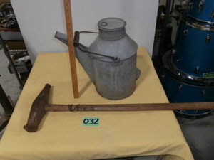 lot 32 image: Vintage Railroad Spike Hammer and NPRY Oil Can