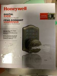 lot 4 image: Honeywell Antique Brass Keypad Electronic Knob Entry Door Lock  Customer Returns See Pictures
