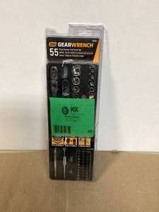 lot 20 image: GEARWRENCH 14 in. Drive 6-Point SAEMetric Slim Flex-Head Ratchet and Socket Mechanics Tool Set (55-Piece)  Customer Returns See Pictures