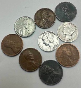 Lot of 2 Mercury Dimes & 6 Wheat Pennies (including 1909)