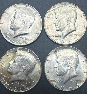 Lot of 2 40% Half Dollars & 2 Kennedy Bicentennial Half Dollars