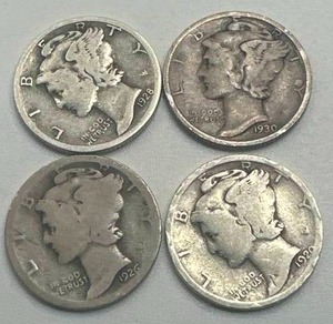 Lot of 4 Better Date Mercury Dimes