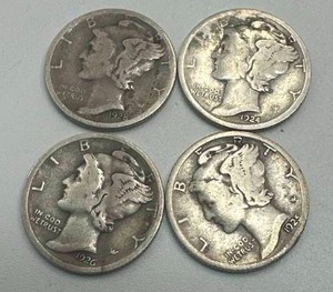Lot of 4 Better Date Mercury Dimes