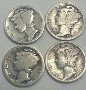 Lot of 4 Better Date Mercury Dimes