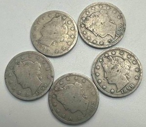 Lot of 5 Liberty V Nickels