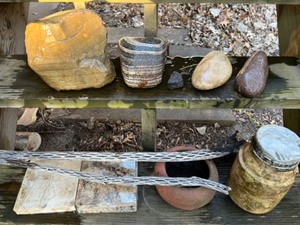 Antique Ash Container(Stoneware Jar) St. Cloud Reformatory, Marble Course Grained Granite Slabs...