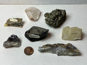 Obsidian, Pyrite, Calcite, Arsenopyrite, Galena, Azurite Etc.