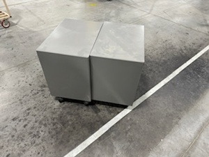lot 18 image: Pair of Two Door Cabinets with wheels