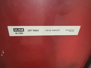 lot 108 image: Uline Lift Table (Red). Model H-1485