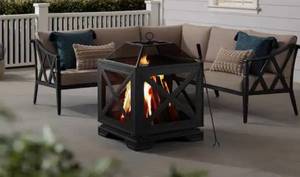 lot 35 image: HAMPTON BAY Westbury 26 in. W x 37.8 in. H Outdoor Square Wood Burning Black Fire Pit