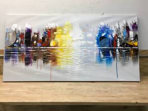 lot 63 image: Large Painted Abstract Reflection Cityscape Canvas Wall Art (60 x 30 inch)