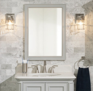 lot 145 image: ALLEN  ROTH Wrightsville 22-in x 30-in Light Gray Framed Bathroom Vanity Mirror