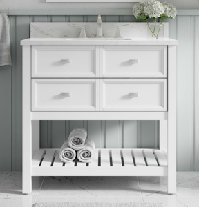 lot 1A image: ALLENROTH Canterbury 36-in White Undermount Single Sink Bathroom Vanity with Carrara Engineered Marble Top and Backsplash
