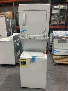 lot 153 image: GE 2.3 cu. ft. Washer 4.4 cu. ft. Electric Dryer Combo in White (Untested Scratch and Dent)