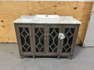 Kathy Ireland Home Southport 48-in Cashmere Oak Semi-recessed Single Sink Bathroom Vanity with Carrara Natural Marble Top and Backsplash (Retails for $1799)