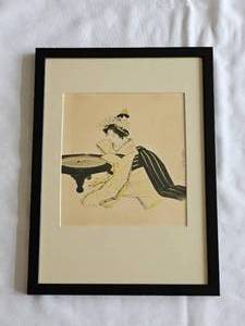 lot 20B image: Yamakawa Shuho -Kamuro Print of Maiko Warming by the Hibachi