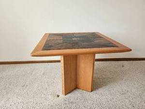 lot 8 image: MCM Slate Tile Pedestal Side Table