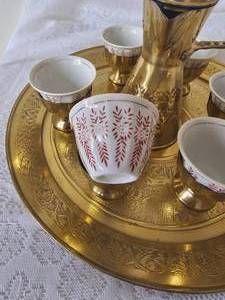lot 24 image: Vintage Brass TurkishEgyptian Coffee Set