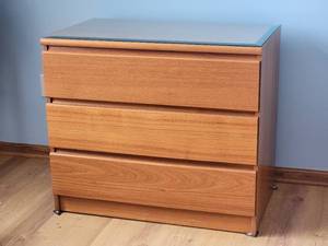 lot 61 image: 3 Drawer Dresser with Glass Top