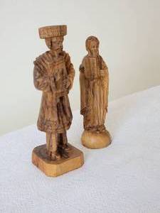 lot 73A image: Hand Carved Olive Wood Moses and Haredi Rabbi Statues