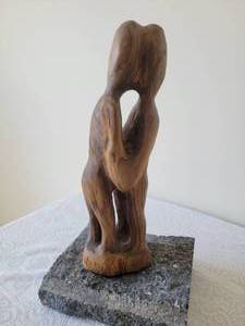lot 37 image: Modernist Carved Embracing Couple Statuette Artist SIgned