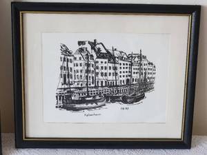 lot 36 image: Ink Sketch Prints of Forestscape and Copenhagen