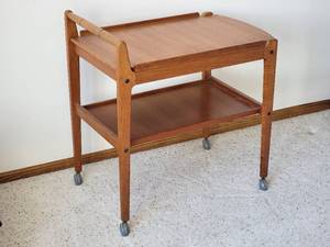 lot 9B image: MCM Teak Rolling Bar Cart
