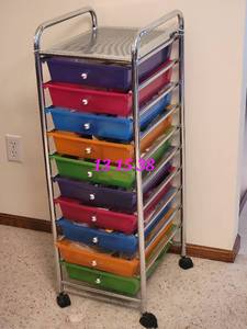 lot 63 image: Colorful 10 Drawer Rolling Cart