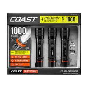 lot 14 image: Coast Rechargeable Flashlight 3Pack IP67 Stormproof Dustproof, 1000 Lumens