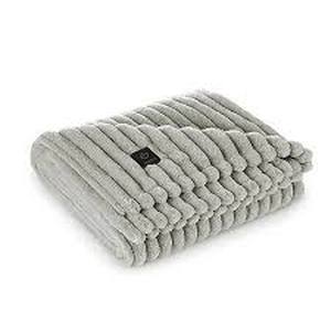 lot 109 image: 50x60 Coziest Heated Throw Blanket Gray Vertical Lines - Brookstone