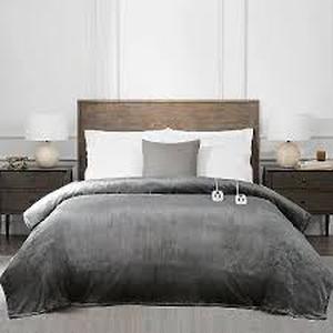 lot 111 image: King Heated Blanket Gray - Brookstone Gray