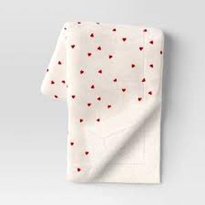 lot 12 image: Printed Plush Mini Hearts Throw Blanket with Faux Shearling Reverse IvoryRed - Threshold