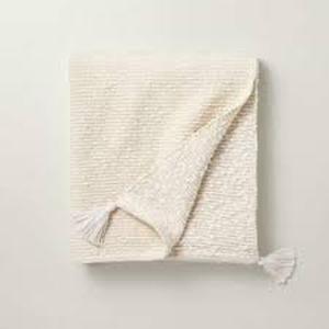 lot 14 image: Textured Stripe Dobby Throw Blanket with Corner Tassels White - Hearth & Hand with Magnolia