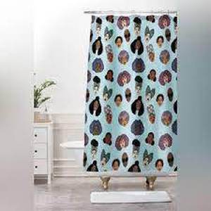 lot 31 image: Set of 2 society6 Many Black Faces Shower Curtain Black Art by Dorcas Creates