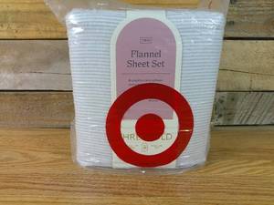lot 20 image: Threshold Twin Flannel Sheet Set-GreyBlue Stripes