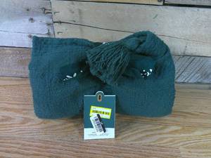 lot 19 image: Textured Stripe Dobby Throw Blanket with Corner Tassels Green - Hearth & Hand with Magnolia