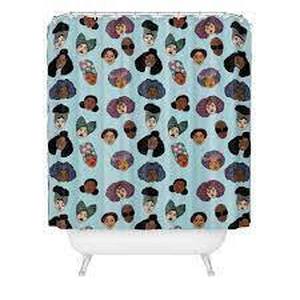 lot 42 image: Set of 2 Society6 Black Hair Magic Shower Curtain Black Art by Dorcas Creates