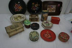 Home Decor Variety of Tin containers and Hand painted Trays
