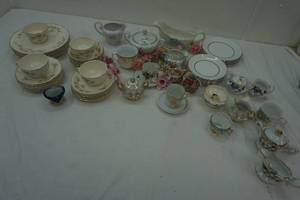 Flowered Plates, Saucers, bowls, tea cup and plates, Gravy bowls, Sugar & Creamer